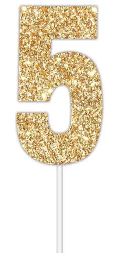 Gold Glitter Cake Topper - No 5 - Click Image to Close